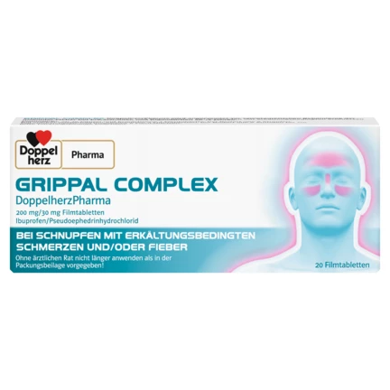 Abbildung der Produktverpackung DoppelherzPharma GRIPPAL COMPLEX DoppelherzPharma 200 mg/ 30 mg Filmtabletten Frontansicht
